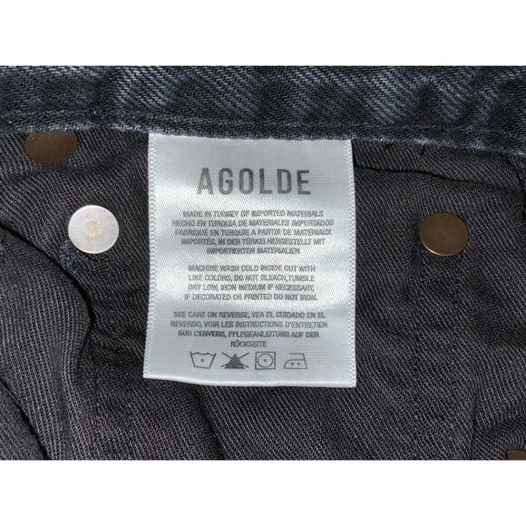 AGOLDE Riley Faded Black Frayed Leg Button Fly Jeans - Picture 7 of 9